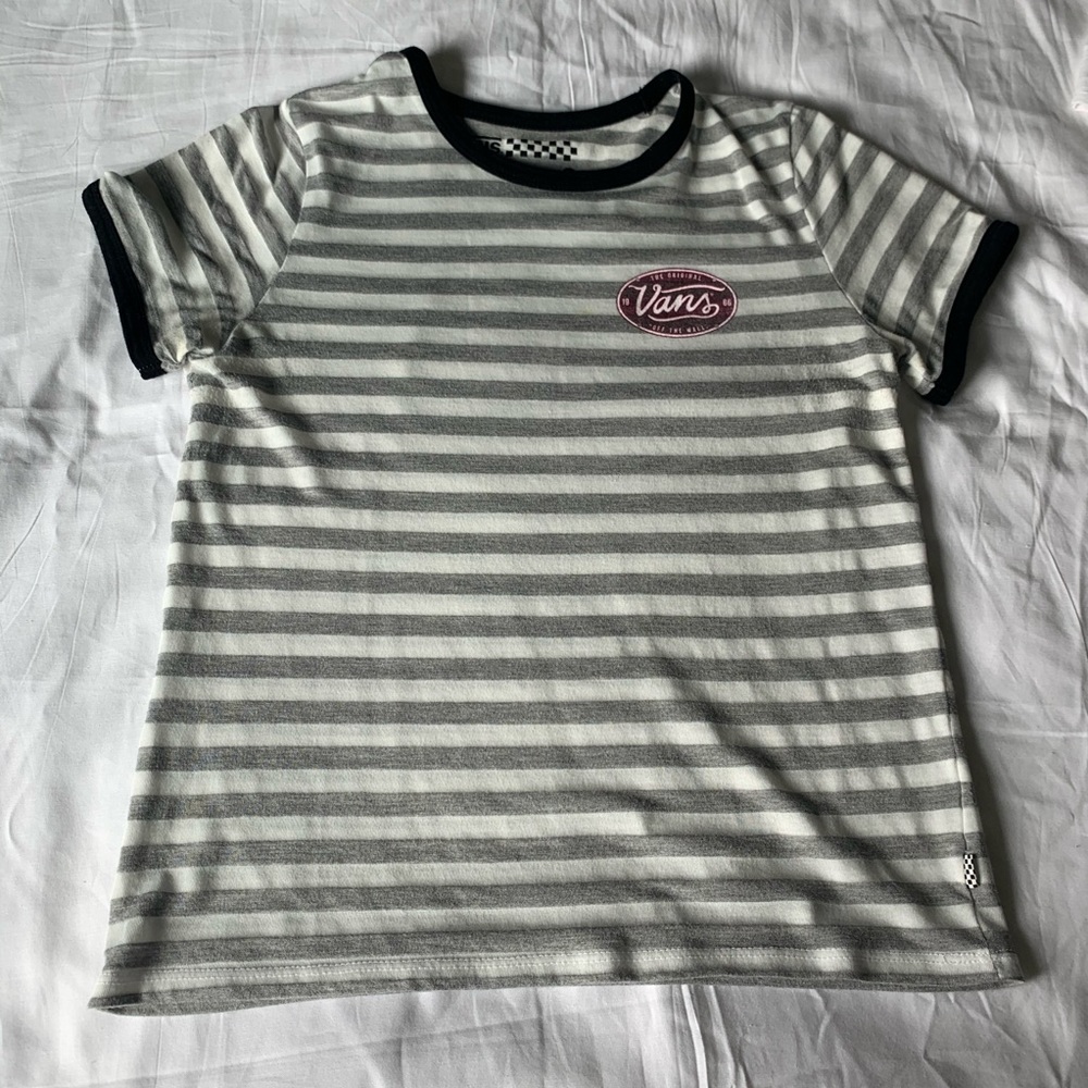 vans gray and white striped t shirt